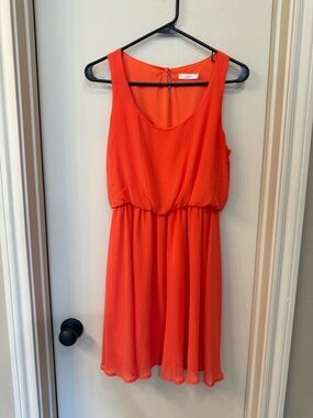 Lush Bright Orange Sleeveless Chiffon Mini Dress